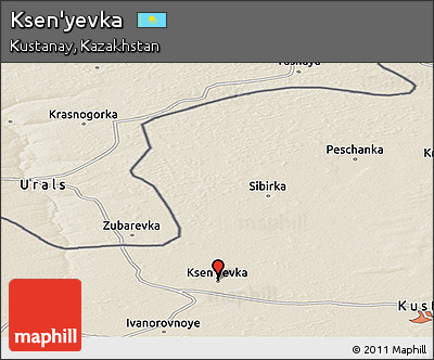 Shaded Relief Panoramic Map of Ksen'yevka