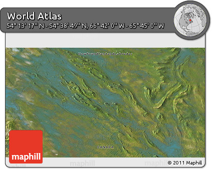 Satellite 3D Map of the Area around 54° 26' 3" N, 66° 13' 29" W