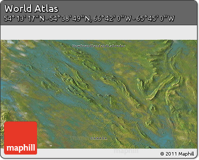 Satellite 3D Map of the Area around 54° 26' 3" N, 66° 13' 29" W