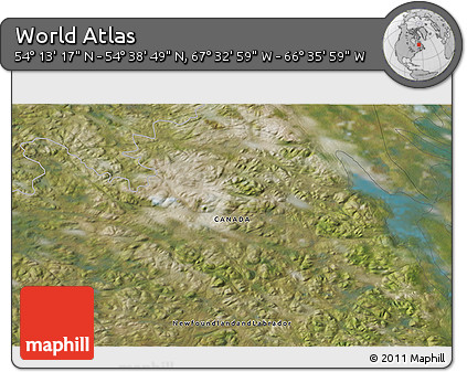 Satellite 3D Map of the Area around 54° 26' 3" N, 67° 4' 29" W