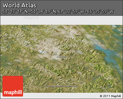 Satellite 3D Map of the Area around 54° 26' 3" N, 67° 4' 29" W