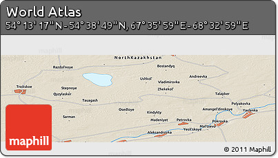 Shaded Relief Panoramic Map of the Area around 54° 26' 3" N, 68° 4' 29" E