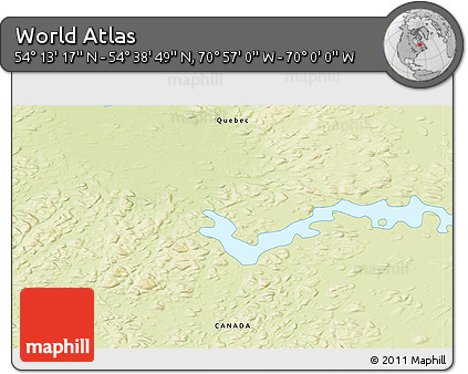 Physical 3D Map of the Area around 54° 26' 3" N, 70° 28' 29" W