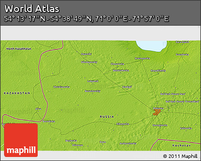 Physical 3D Map of the Area around 54° 26' 3" N, 71° 28' 29" E