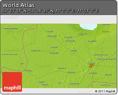Physical 3D Map of the Area around 54° 26' 3" N, 71° 28' 29" E
