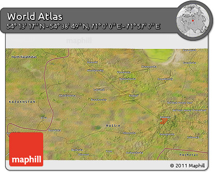 Satellite 3D Map of the Area around 54° 26' 3" N, 71° 28' 29" E
