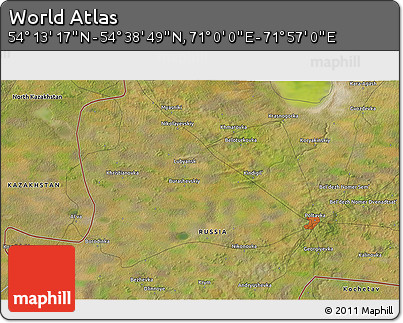 Satellite 3D Map of the Area around 54° 26' 3" N, 71° 28' 29" E