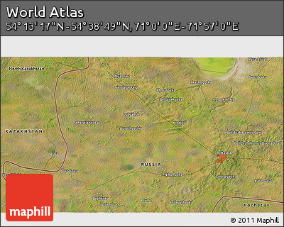 Satellite 3D Map of the Area around 54° 26' 3" N, 71° 28' 29" E