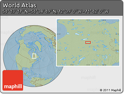 Savanna Style Location Map of the Area around 54° 26' 3" N, 72° 10' 30" W, hill shading