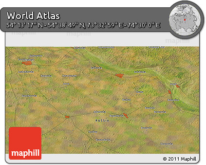 Satellite 3D Map of the Area around 54° 26' 3" N, 74° 1' 30" E