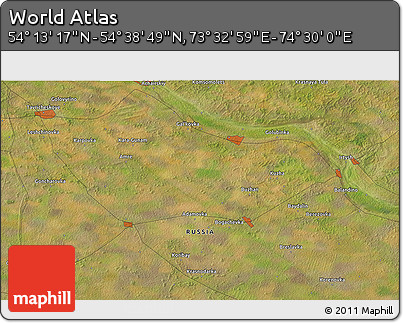 Satellite 3D Map of the Area around 54° 26' 3" N, 74° 1' 30" E