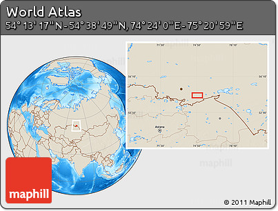 Shaded Relief Location Map of the Area around 54° 26' 3" N, 74° 52' 30" E