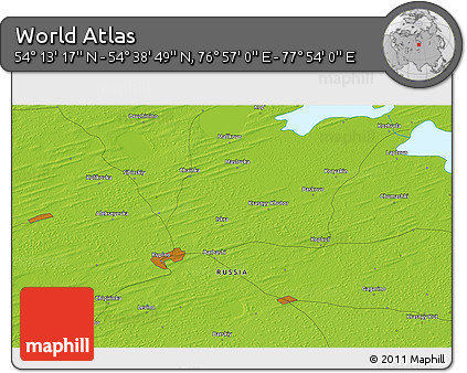 Physical 3D Map of the Area around 54° 26' 3" N, 77° 25' 30" E