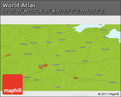 Physical 3D Map of the Area around 54° 26' 3" N, 77° 25' 30" E