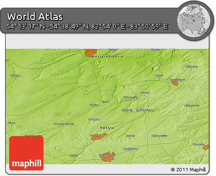 Physical 3D Map of the Area around 54° 26' 3" N, 83° 22' 30" E
