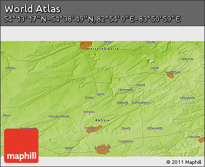 Physical 3D Map of the Area around 54° 26' 3" N, 83° 22' 30" E