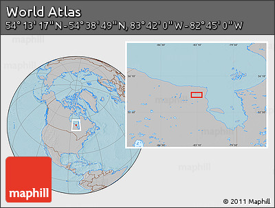 Gray Location Map of the Area around 54° 26' 3" N, 83° 13' 29" W, hill shading