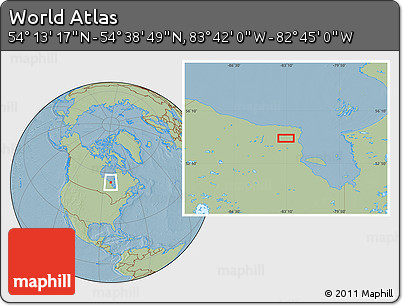 Savanna Style Location Map of the Area around 54° 26' 3" N, 83° 13' 29" W, hill shading