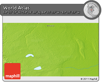 Physical 3D Map of the Area around 54° 26' 3" N, 84° 4' 29" W