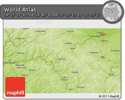 Physical 3D Map of the Area around 54° 26' 3" N, 85° 4' 29" E