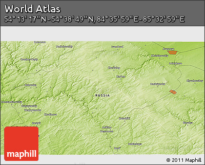 Physical 3D Map of the Area around 54° 26' 3" N, 85° 4' 29" E
