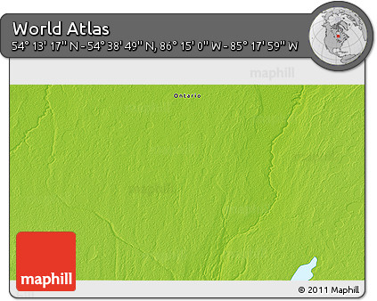 Physical 3D Map of the Area around 54° 26' 3" N, 85° 46' 30" W