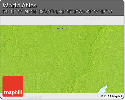 Physical 3D Map of the Area around 54° 26' 3" N, 85° 46' 30" W