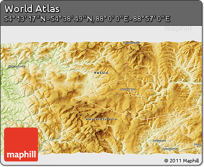 Physical 3D Map of the Area around 54° 26' 3" N, 88° 28' 29" E
