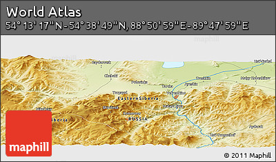 Physical Panoramic Map of the Area around 54° 26' 3" N, 89° 19' 29" E