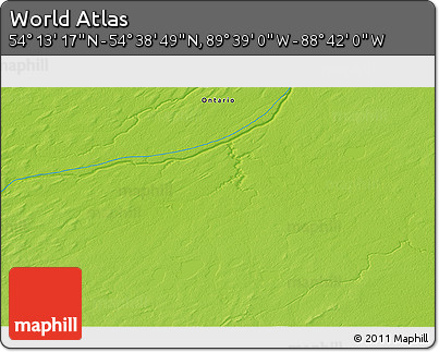 Physical 3D Map of the Area around 54° 26' 3" N, 89° 10' 30" W