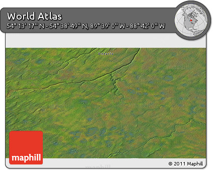 Satellite 3D Map of the Area around 54° 26' 3" N, 89° 10' 30" W