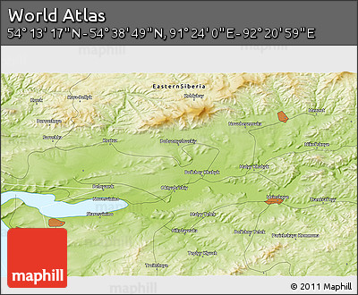 Physical 3D Map of the Area around 54° 26' 3" N, 91° 52' 30" E