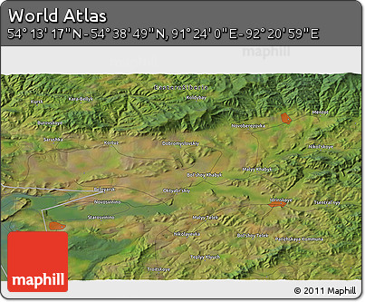 Satellite 3D Map of the Area around 54° 26' 3" N, 91° 52' 30" E