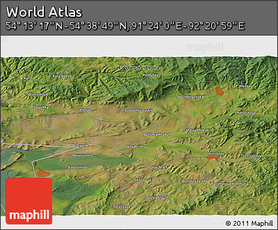 Satellite 3D Map of the Area around 54° 26' 3" N, 91° 52' 30" E