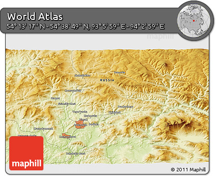 Physical 3D Map of the Area around 54° 26' 3" N, 93° 34' 29" E
