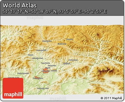 Physical 3D Map of the Area around 54° 26' 3" N, 93° 34' 29" E