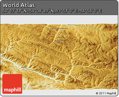 Physical 3D Map of the Area around 54° 26' 3" N, 94° 25' 30" E