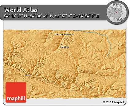 Political 3D Map of the Area around 54° 26' 3" N, 94° 25' 30" E