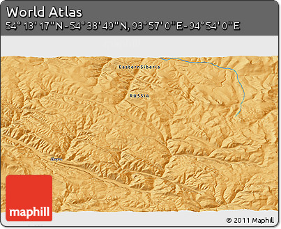 Political 3D Map of the Area around 54° 26' 3" N, 94° 25' 30" E