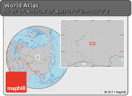 Gray Location Map of the Area around 54° 26' 3" N, 94° 25' 30" E