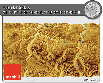 Physical 3D Map of the Area around 54° 26' 3" N, 95° 16' 30" E