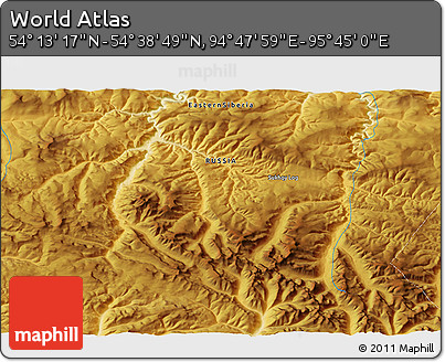 Physical 3D Map of the Area around 54° 26' 3" N, 95° 16' 30" E