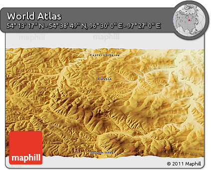 Physical 3D Map of the Area around 54° 26' 3" N, 96° 58' 29" E