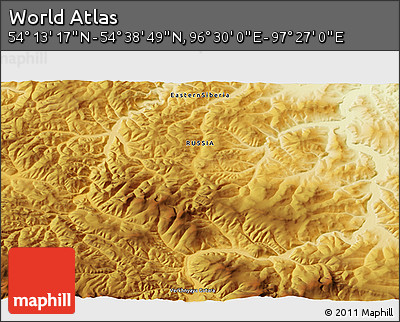 Physical 3D Map of the Area around 54° 26' 3" N, 96° 58' 29" E