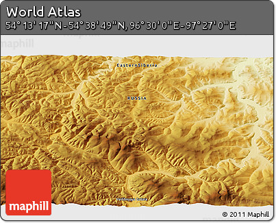 Physical 3D Map of the Area around 54° 26' 3" N, 96° 58' 29" E