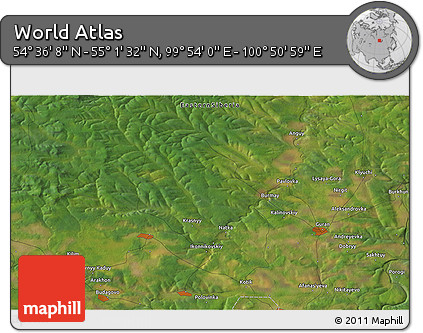 Satellite 3D Map of the Area around 54° 48' 50" N, 100° 22' 30" E