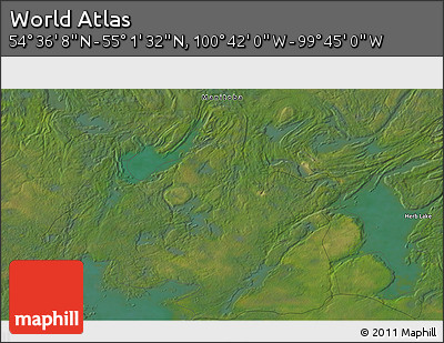 Satellite 3D Map of the Area around 54° 48' 50" N, 100° 13' 29" W