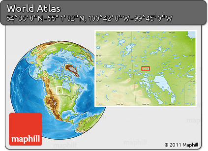 Physical Location Map of the Area around 54° 48' 50" N, 100° 13' 29" W