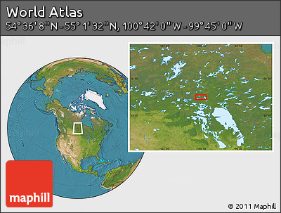 Satellite Location Map of the Area around 54° 48' 50" N, 100° 13' 29" W