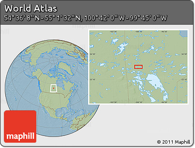 Savanna Style Location Map of the Area around 54° 48' 50" N, 100° 13' 29" W, hill shading
